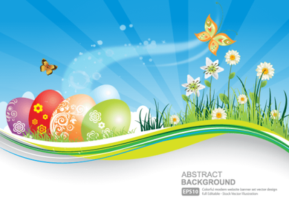 Easter Background with Colorful Easter Eggs Vector Illustrator