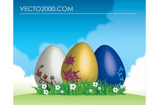 Easter Eggs on Green Grass Vector Free