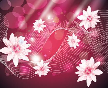 Abstract Wave Background with Pink Flowers Vector Free