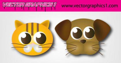 Cartoon Dog and Cat face