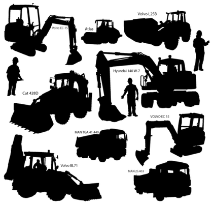 Heavy Duty Construction Equipment Vector Silhouettes