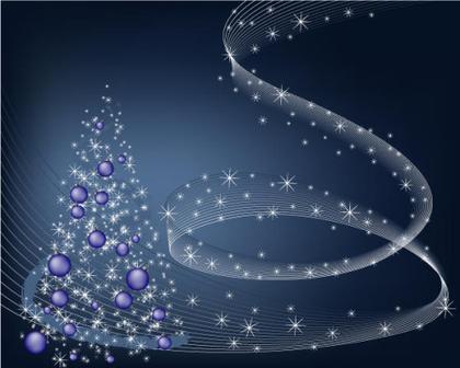 Abstract Winter Blue Background with stars and Christmas Tree Vector Illustration