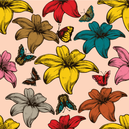 Free Flowers and Butterflies Vector Seamless Pattern