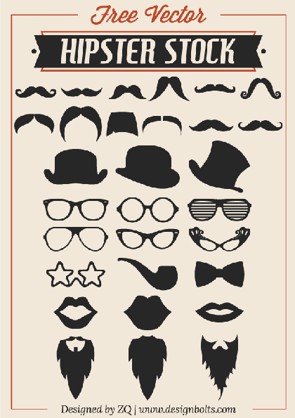 Free Vector Hipster Stock – Mustache, Beard & RayBan Glasses
