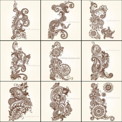 Hand Drawn Paisley Flower Designs Vector Pack