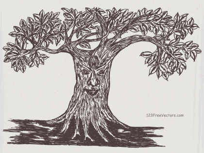 Tree Face Drawing Vector Image