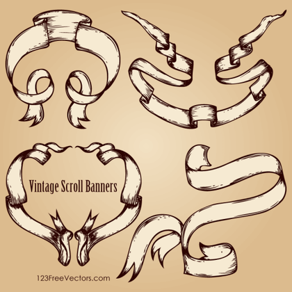 Hand Drawn Scroll Banner Old Style Vector