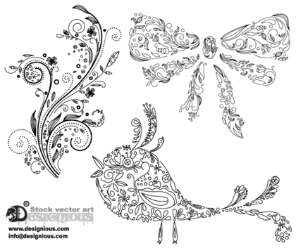 Vector Floral Bird and Christmas Bow