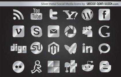 Silver Metal Social Media Icons Vector