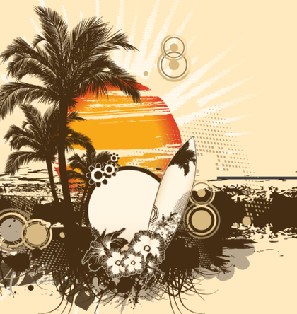 Free Vector Summer Illustration Palm Tree and Sun