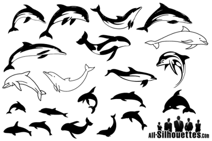 Swimming Dolphins Silhouettes Free Vector