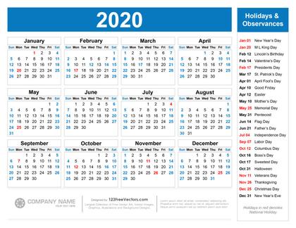 2020 Calendar