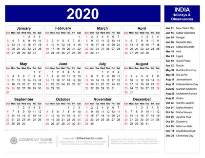 2020 Calendar