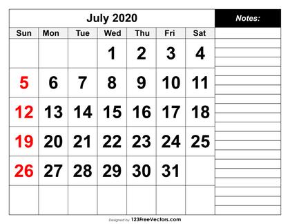 July 2020 Printable Calendar