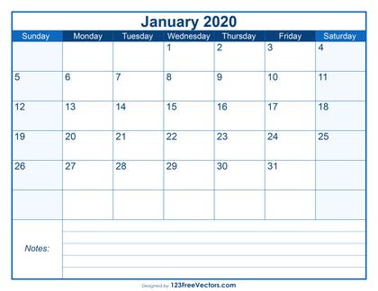 Free Download Blank Printable January Calendar 2020