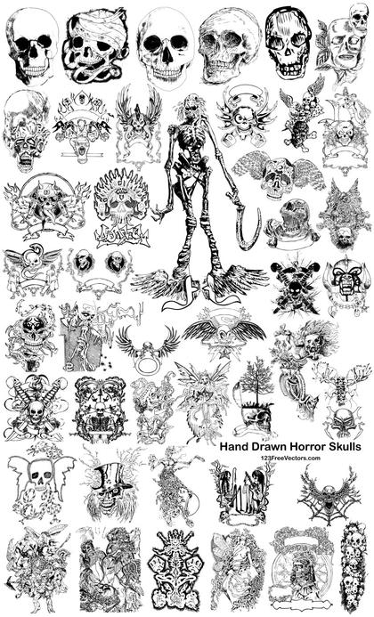 Hand Drawn Horror Skulls