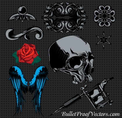 Free Vectors Sample Pack: Skull, Wings, Rose Flowers, Vintage Ornaments