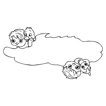 Cartoon Friends with Cloud Bubble