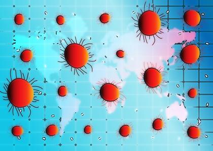 Red Sun Cells on a Blue World Map