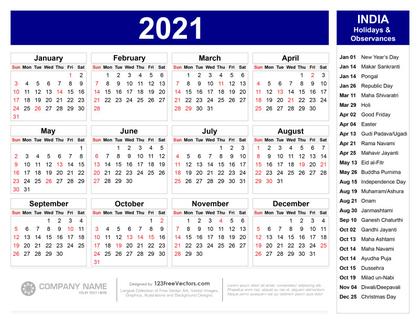 2021 Indian Calendar
