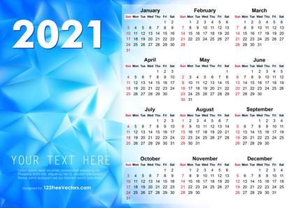 2021 Calendar with Geometric Blue Background