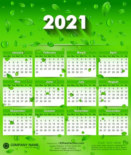 2021 Eco Green Wall Calendar Free Vector