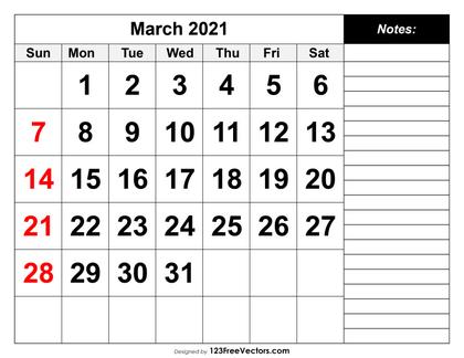 March 2021 Calendar