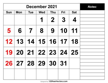 December 2021 Calendar