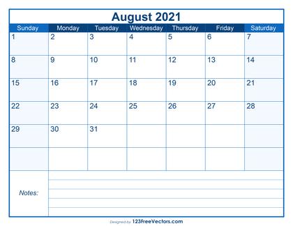 August 2021 Calendar