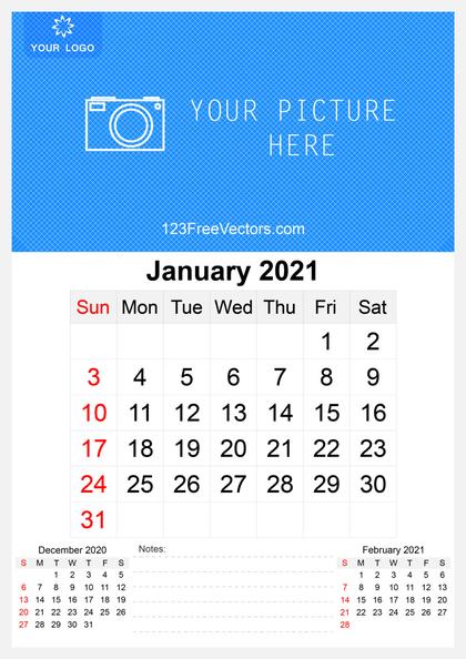 Free Download 2021 January Wall Calendar Template Free