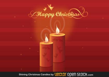 Christmas Candles on Red Background Vector Free