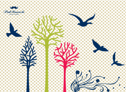 Free Vector Set: Trees, Flowers and Birds Silhouettes