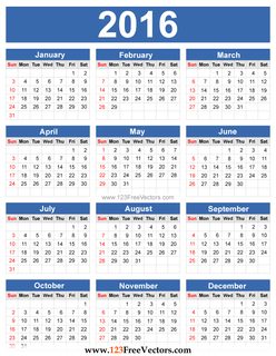 2016 Calendar Vector