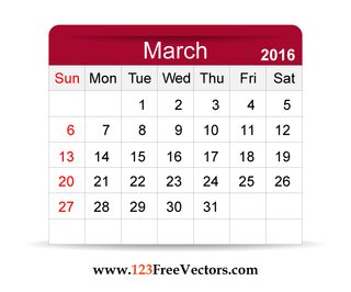 Free Vector 2016 Calendar March