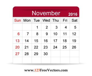 Free Vector 2016 Calendar November