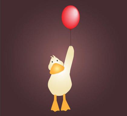 Cute Baby Duck Cartoon with Red Balloon Vector