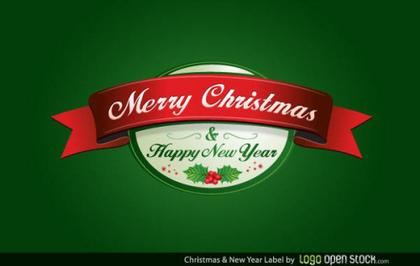 Merry Christmas and Happy New Year Label Vector Free