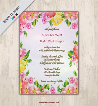 Floral Watercolor Wedding Invitation Vector Graphics