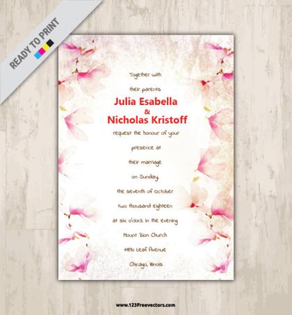 Watercolor Floral Wedding Invitation Card Template