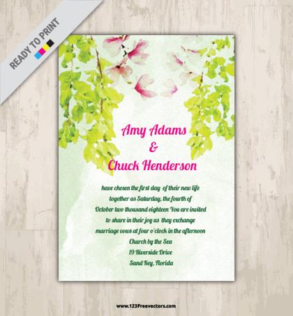 Watercolor Floral Wedding Invitation Template
