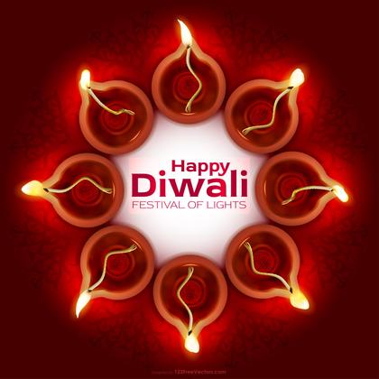 Happy Diwali Diya in Circle Top View