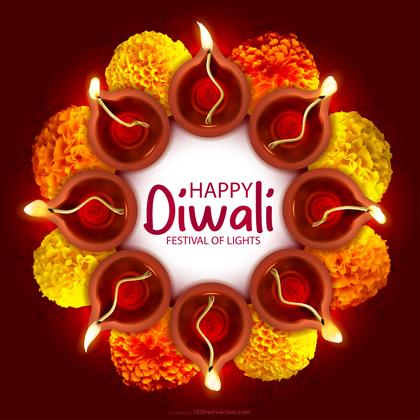 Happy Diwali Circle of Diya Top View