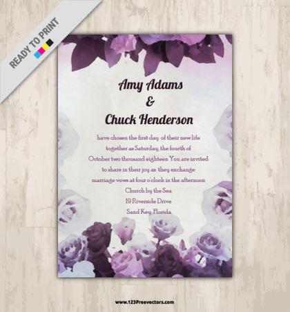 Watercolor Flower Wedding Invitation Card Design