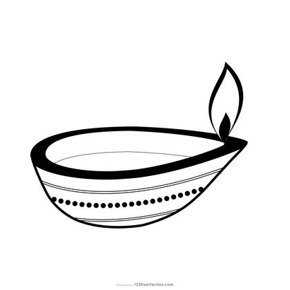 Diya Clipart Black and White