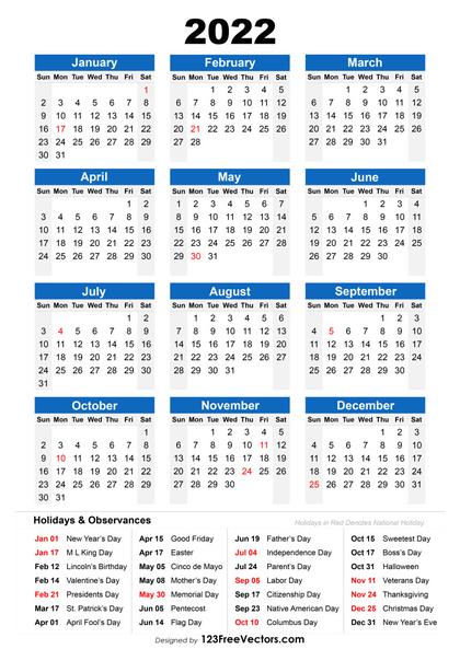 2022 Holiday Calendar