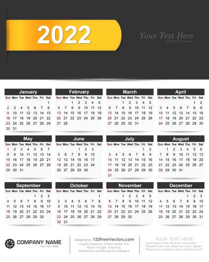 2022 Calendar Vector Free Download