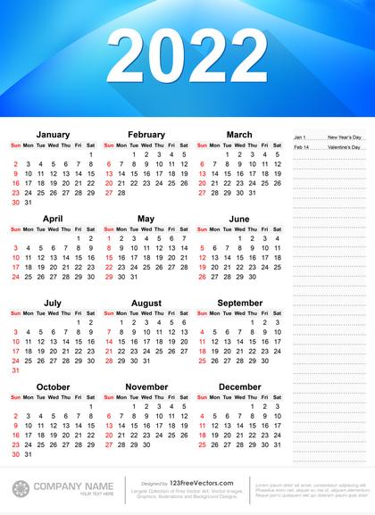 2022 Printable Calendar Free