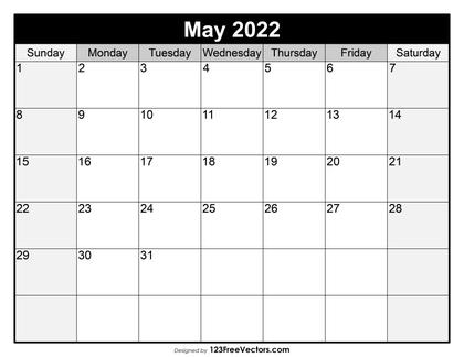 Blank May Calendar 2022