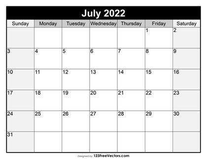 Blank July Calendar 2022