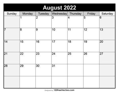 Blank August Calendar 2022